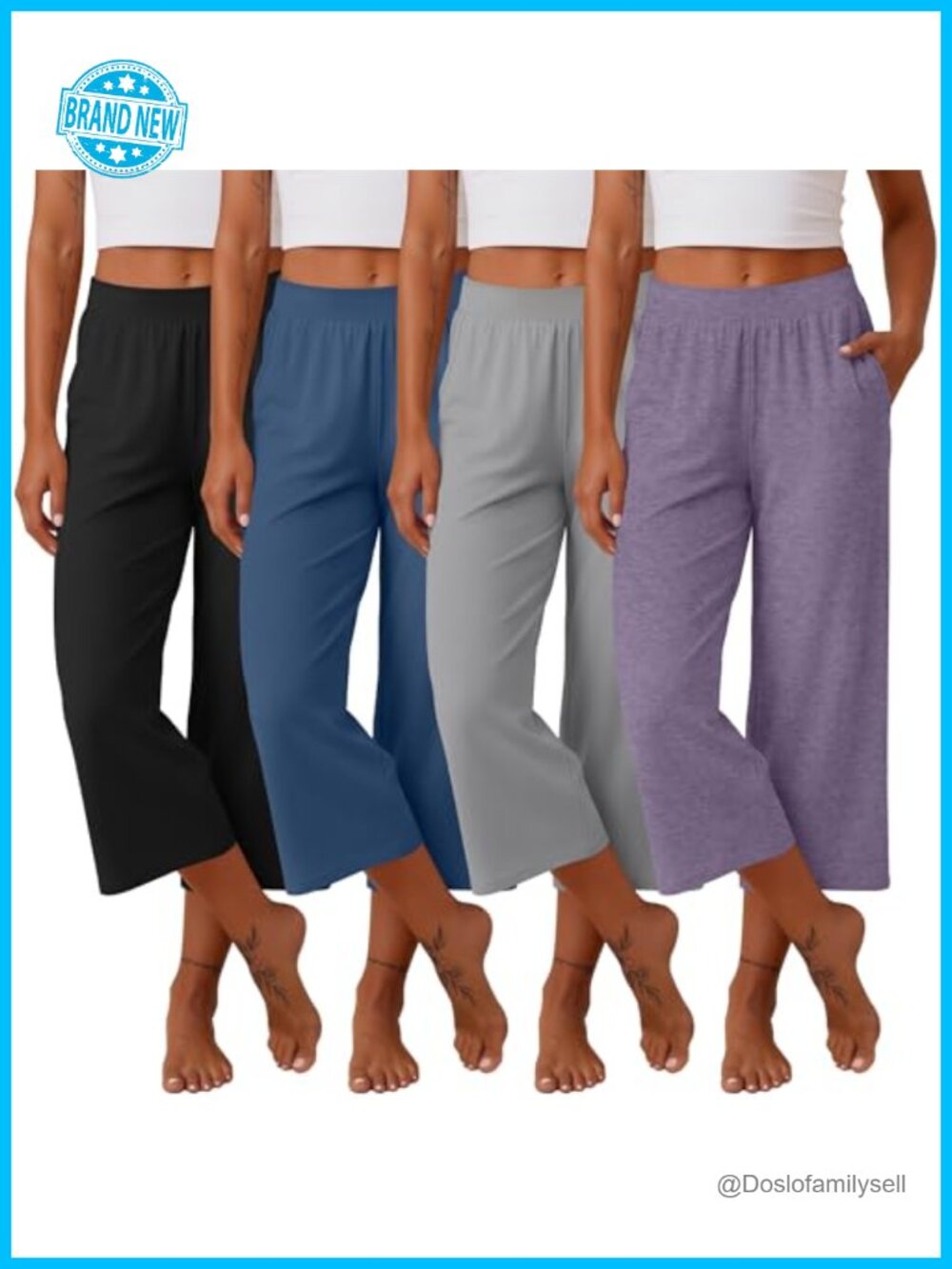 4 Pack Women's Capri Pants Wide Leg Yoga Sweatpants Loose Fit High Waist Pockets